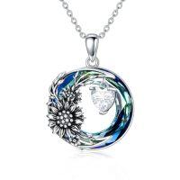 wholesale TOUPOP Mothers Day Gifts For Women S925 Sterling Silver Sunflower Leaf Pendant Necklace With Blue Circle Crystal You Are My Sunshine Jewelry Gifts For Women Mom Girls -style_name:Sunflower