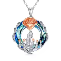 TOUPOP Sterling Silver Crystal Mother Daughter Son Necklace Birthday Gifts-style_name:Rose Flower-Mother 5 Children-Blue