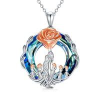 wholesale TOUPOP Christmas Gifts For Mom 925 Sterling Silver Mother And Daughter/son Necklace Rose Flower Crystal Jewelry Birthday Gifts For Women Wife Grandma -style_name:Rose Flower-Mother 5 Children-Blue