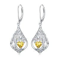 wholesale Birthstone Tree Of Life Earrings 925 Sterling Silver Birthstone Earrings Tree Of Life Jewelry Birthday Christmas Gifts For Women -style_name:11-Nov-Citrine