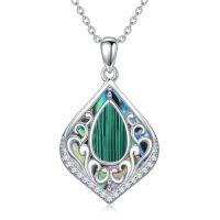 wholesale Filigree Gemstone Necklace 925 Sterling Silver Teardrop Bohemian Necklace Abalone Shell Filigree Jewelry Birthday Christmas Gifts For Women -color_name:Malachite