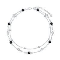 wholesale Anklets For Women 925 Sterling Silver Natural Stone Layered Anklet Beach Summer Fine Jewelry Birthday Christmas Gifts For Women Her Mom -color_name:Black Onyx 9"-11"