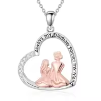 TOUPOP Sterling Silver & Stone Mom Daughter Necklace, I Love You Mom Jewelry Gift-style_name:B-Heart - Always My Daughter Forever My Friend