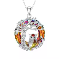 TOUPOP Sterling Silver Crystal Owl/Hummingbird Tree Of Life Pendant Necklace-color_name:01-Red Owl