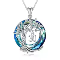 TOUPOP Sterling Silver Crystal Tree Of Life Necklace Gift For Women-style_name:30th-Blue Crystal