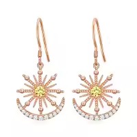TOUPOP Sterling Silver Crystal Dangle Stud Earrings Women Girls Gift-color_name:Moon and Star-Yellow