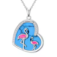 TOUPOP Stainless Steel Turquoise Flamingo Heart Necklace Christmas Gift-style_name:Flamingo