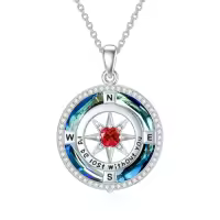 TOUPOP Sterling Silver Crystal Birthstone Compass I'd Be Lost Without You Pendant Necklace-color_name:A-Blue Circle Crystal-01-Jan-Garnet