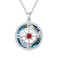 wholesale TOUPOP Birthstone Necklace Sterling Silver I'd Be Lost Without You Compass Pendant Necklaces With Crystal Women Birthday Anniversary Christmas Jewelry Gifts For Her Wife Grilfriend Mom Daughter -color_name:A-Blue Circle Crystal-01-Jan-Garnet