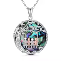 TOUPOP Sterling Silver Crystal Family Tree Necklace For Women-style_name:Abalone Shell-Mother 4 Children