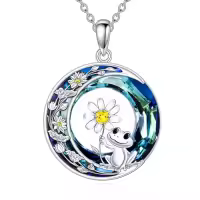 TOUPOP Sterling Silver Crystal Frog Necklace Gifts For Women-style_name:Frog-Lotus-Blue Crystal