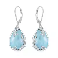 TOUPOP Sterling Silver Filigree Gemstone Teardrop Dangle Earrings-color_name:Larimar