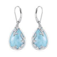 wholesale Filigree Gemstone Earrings 925 Sterling Silver Teardrop Dangle Drop Earrings Fine Jewelry Birthday Christmas Gifts For Women -color_name:Larimar