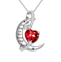 TOUPOP Sterling Silver Birthstone Heart Necklace I Love You To The Moon And Back-color_name:01-January-Garnet