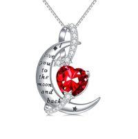 wholesale TOUPOP I Love You To The Moon And Back Necklace S925 Sterling Silver Heart Birthstone Necklace Birthday Christmas Jewelry Gifts For Women Wife Girlfriend -color_name:01-January-Garnet