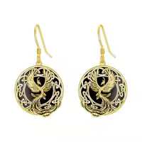 TOUPOP Sterling Silver Abalone/Black Agate Phoenix Dangle Earrings-style_name:A-Gold