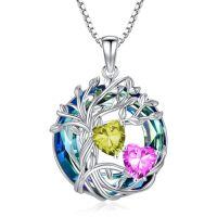 wholesale TOUPOP S925 Sterling Silver Family Celtic Tree Of Life Pendant Necklaces With 2 Heart Birthstone With Blue Austrian Crystal Jewelry Birthday Anniversary Christmas Gifts For Her Wife Girlfriend Mom (18k Real White Gold Filled) -color_name:08-10-Aug-Oct Birthstone