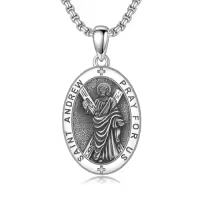 TOUPOP 925 Sterling Silver Stainless Steel Saint Medal Protection Necklace-style_name:W-St Andrew