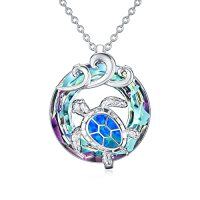 wholesale Turtle Gifts S925 Sterling Silver Crystal Sea Turtle Necklace Christmas Gifts For Women, 18+2 Inch -color_name:15-Purple-wave