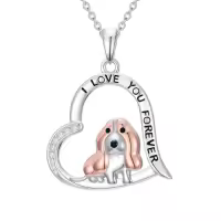 TOUPOP Sterling Silver & Stone Dachshund Corgi Dog Lover Necklace Gift-style_name:Basset Hound
