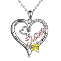TOUPOP Sterling Silver & Birthstone I Love You Forever Sister Pendant Gift-color_name:11 Nov - Citrine