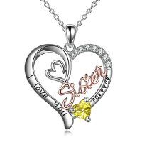 wholesale Gifts For Sister 925 Sterling Silver Birthstone Pendant I Love You Forever Sister Birthday Gifts, Personalized Sisters Jewelry For Women -color_name:11 Nov - Citrine