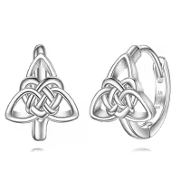 TOUPOP 925 Sterling Silver Celtic Knot Triangle Huggie Hoop Earrings Irish Gifts-style_name:Celtic Knot Huggie Hoop Earrings