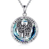 wholesale Pokimi St Necklace For Women Men St Necklace For Women Men Saint Michael/benedict/christopher Protect Us Necklaces 925 Sterling Silver Guardian Necklace For Women Men Wife Mom Grandma -color_name:A-ST Michael with Blue Circle Crystal