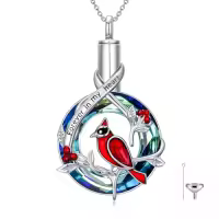 TOUPOP Sterling Silver Crystal Urn Necklace For Ashes Dog Hummingbird Cardinal-style_name:Cardinal