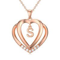 wholesale Heart Initial Necklace For Women 925 Sterling Silver Letter Pendant With Moissanite Personalized Charm Alphabet Jewelry Birthday Anniversary Mothers Day Christmas Gifts For Her Wife Girlfriend Mom -style_name:Rose Gold - S Initial