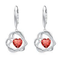 wholesale TOUPOP Heart Birthstone Earrings 925 Sterling Silver Double Heart Leverback Earrings Love You For Always And Forever Jewelry Anniversary Birthday Christmas Gifts For Women Wife Her -color_name:07-July-Ruby