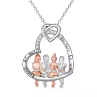 TOUPOP Sterling Silver Sister Pendant Necklace, Best Friends Jewelry Gift-style_name:D - 4 Sister Necklace