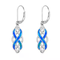 TOUPOP Sterling Silver Opal Celtic Knot Dangle Earrings Irish Jewelry Christmas Gifts-color_name:5-White Gold Celtic Kont-Blue Opal
