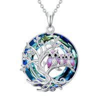 wholesale TOUPOP Sterling Silver Tree Of Life Hummingbird Dragonfly Necklace Crystal Bird Jewelry Birthday Christmas Valentines Day Gifts For Her Girlfriend Mom -style_name:Three Owl