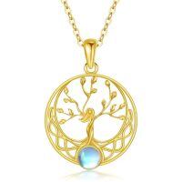 TOUPOP 14K Gold & Stone Tree Of Life Owl Pendant Necklace for Women-style_name:Goddess