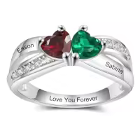 TOUPOP Sterling Silver Simulated Birthstones Personalized Mother Rings-color_name:D-Birthstone Ring For Mom