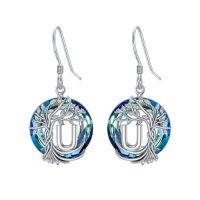wholesale TOUPOP Tree Of Life Initial Earrings 925 Sterling Silver A-z Letter Drop Dangle Earrings Blue Circle Crystal Jewelry Birthday Christmas Gifts For Women Her Girlfriend Mom -style_name:U Initial