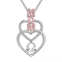 TOUPOP Sterling Silver Crystal I Love You Rose Flower Heart Necklace-color_name:Gifts for Mom