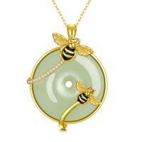 wholesale Jade Necklace For Women Sterling Silver Round Cat/hummingbird/dragonfly/butterfly/bee Natural Jade Jewelry Birthday Christmas Gifts Women Mom Wife Grandma -style_name:Bee-Gold