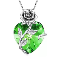 TOUPOP Sterling Silver Birthstone Rose Flower Heart Pendant Necklace-color_name:5 May - Created Emerald