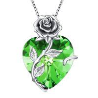 wholesale TOUPOP Christmas Gifts For Women Birthstone Necklace 925 Sterling Silver Rose Flower Heart Pendant Necklace Fine Jewelry Anniversary Birthday Gifts For Women Her Wife Girlfriend Mom -color_name:5 May - Created Emerald