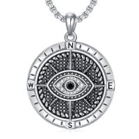 wholesale Compass Necklace S925 Sterling Silver Compass Evil Eye/yin And Yangon Dog Tag Pendant Necklace With 22"+2" Chain Graduation Gifts Christmas Gifts Birthday Gifts For Him/her -style_name:D Evil Eye Compass
