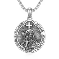 TOUPOP Sterling Silver Four Way Cross St Michael St Christopher St Benedict St Joseph St Francis Pendant Necklace-style_name:3-St Benedict-02