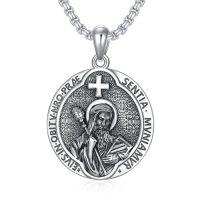 wholesale Patron Saint Necklace S925 Sterling Silver Four Way Cross Necklace St Michael/st Christopher/st Benedict/st Joseph/st Francis Pendant, Religious Protection Necklace For Men Women Birthday Father's Day Anniversary -style_name:3-St Benedict-02