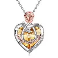 TOUPOP Sterling Silver Crystal I Love You Rose Flower Heart Necklace-color_name:11 Nov-Grandma Necklace with Heart Crystal
