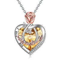 wholesale TOUPOP Christmas Gifts For Mom Grandma Nana 925 Sterling Silver I Love You Necklace Rose Flower Love Heart With Crystal Jewelry For Women -color_name:11 Nov-Grandma Necklace with Heart Crystal