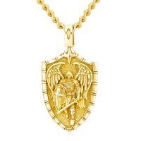 wholesale TOUPOP Christmas Gifts For Men 925 Sterling Silver Saint Amulet Necklace For Men Women Protection Medal Pendant Religious Necklace Catholic Jewelry Birthday Gifts For Father Son Husband Grandfather Police -style_name:A01-St Michael(Shield)-Gold