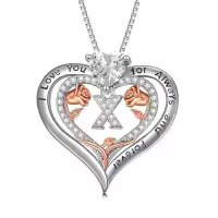 TOUPOP Sterling Silver & Rose A-Z Initial Pendant Necklace-style_name:Letter X