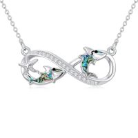 wholesale TOUPOP Sea Turtle/dolphin/whale/shark/seahorse Necklaces For Women 925 Sterling Silver Abalone Infinite Marine Animals Pendant Jewelry Marine Animals Lover Christmas Gifts For Women -style_name:Shark