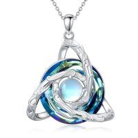 wholesale Celtic Knot Necklace For Women 925 Sterling Silver Trinity Knot Pendant With Crystal Moonstone Irish Jewelry Christmas Gifts For Women -style_name:Bule